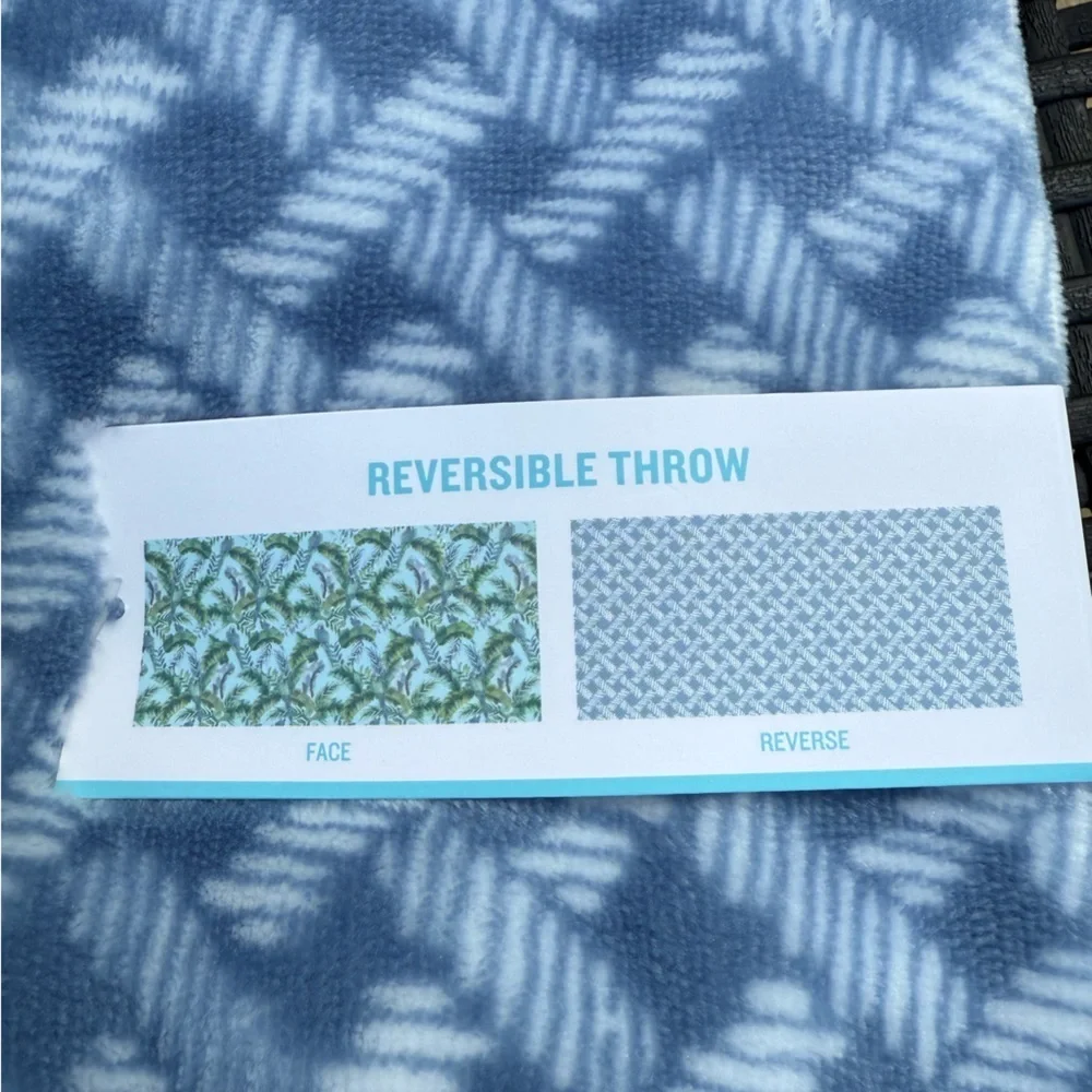 Tommy Bahama Parrot Party Coco Flannel Fleece Reversible Throw Blanket 50